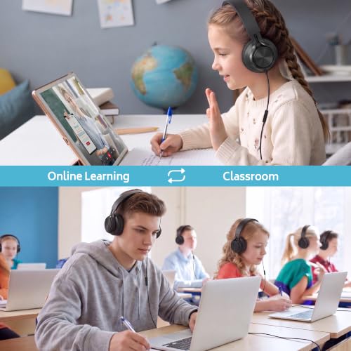 Image of AILIHEN Classroom Headphones Bulk 10 Pack - Wired Headphones for Kids for School, K-12 Students Online Learning and Testing, HD Microphone and 3.5mm Jack for Tablet, Computer, Chromebook (Black)