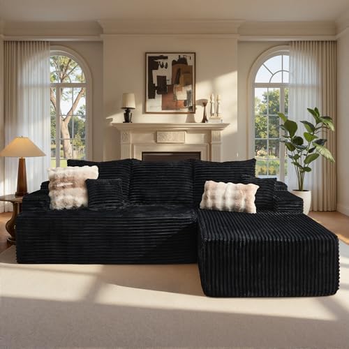 Image of ovios 96 inch Cloud Sectional Couch with L-Shape Chaise,Modern Modular Sofa with Deep Seat, Upholstered Couches for Living Room Bedroom,No Assembly Required, Black (Plush Corduroy Fabric)