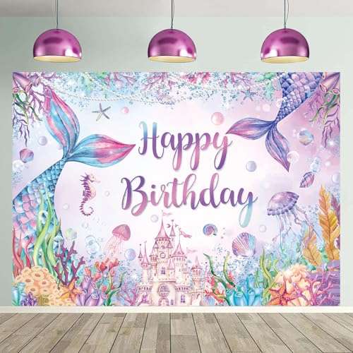 Toile de fond sirène 2,4x1,8m décor de fête pour anniversaire fille