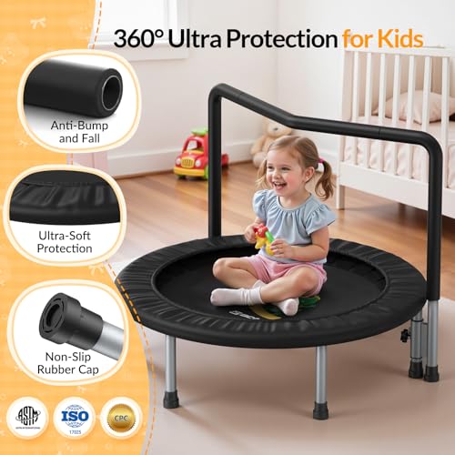 BCAN 36'' Mini Folding Ages 2 to 5 Toddler Trampoline with Handle for Kids, Two Ways to Assemble The Handle, Indoor/Garden Toddlers Trampoline with Super Safe Cover for Toddlers