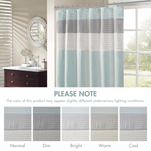 Image of Amherst Fabric Aqua Shower Curtain,Pieced Transitional Simple Shower Curtains for Bathroom, 72 X 72, Blue