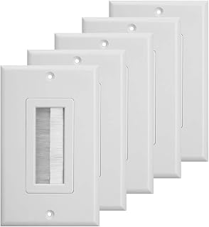 TENINYU Bristled Brush Wall Plate Multimedia Pass-Through Insert with Decorator Wall Plate for Low Voltage Cables, Standard Size 1-Gang, Polycarbonate Thermoplastic, White (5 Pack)