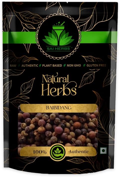 SAI HERBS Baibidang - Vaividang Black - Vavring - Wavring - Embelia Ribes - False Black Pepper - Pure & Natural (250 Grams)