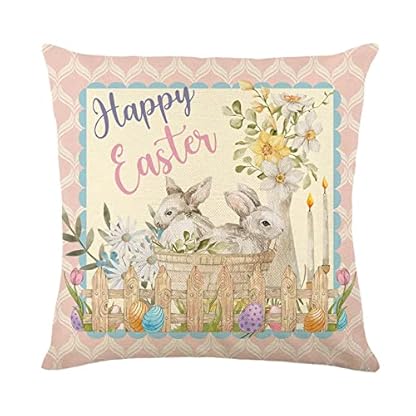 Generisch 4 StüCk Kissenbezug Ostern,KissenhüLle Osterdeko Hase Leinen Dekokissen Cases Home Kissenbezug FrüHling 40x40 Kissenbezug FrüHling KissenbezüGe KissenhüLle 45x45cm – Bild 3