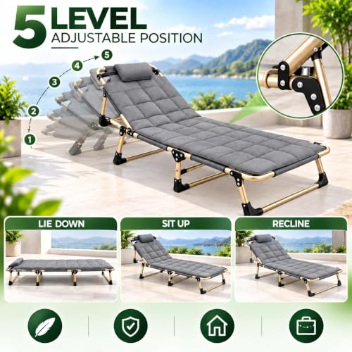 Image of Folding Bed Single for Sleeping with Mattress for Adults Foldable Recliner Bed with Removable Cushion Mattress and Pillow Camping Bed for Travelling Suits Upto 150KG (193cmx67cm X33cm)