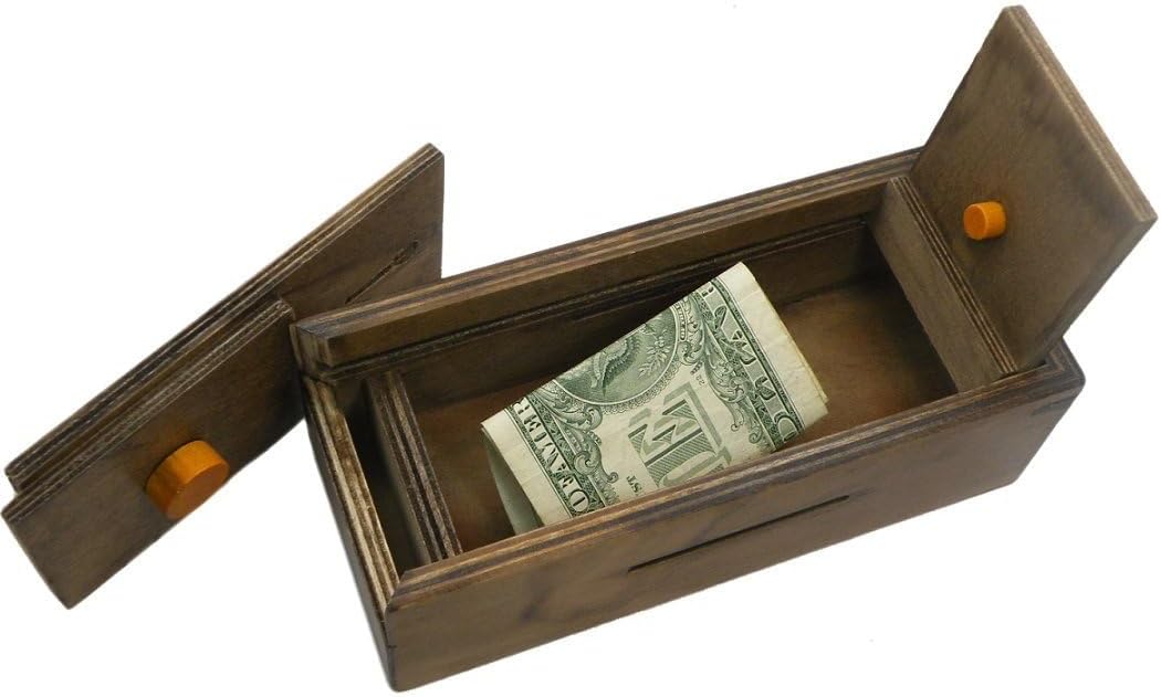 Puzzle Box Enigma Secret Explorer - Money and Gift Card Holder in a Wooden Magic Trick Lock with Hidden Compartment Piggy Bank Brain Teaser Game