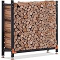 EFURDEN 4ft Firewood Rack Outdoor, Heavy Duty Wood Rack with 4 Reinforced Metal Pieces for Fireplace Wood Storage, Outdoor Indoor Firewood Rack Holder with Adjustable Foot Pad