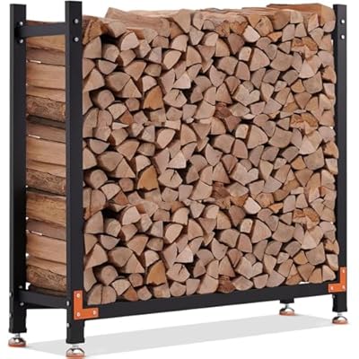 EFURDEN 4ft Firewood Rack Outdoor, Heavy Duty Wood Rack with 4 Reinforced Metal Pieces for Fireplace Wood Storage, Outdoor Indoor Firewood Rack Holder with Adjustable Foot Pad