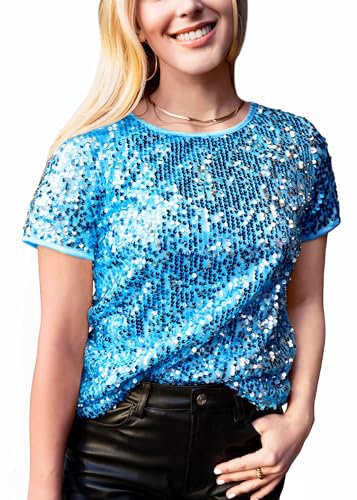 Anna-Kaci Women's Sparkly Sequin Top Short Sleeve...