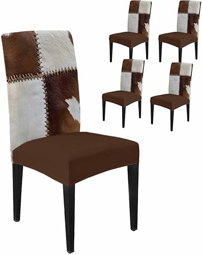 Chair Covers Set of 4, Western Cow Print Stretchable Parsons Chair Slipcovers Re
