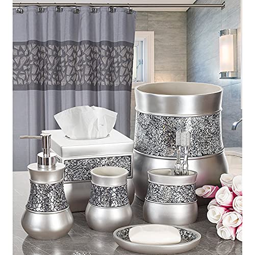 Creative Scents Silver Toothbrush Holder And Toothpaste Holder For Bathroom - Elegant Crackled Glass Bathroom Toothbrush Organizer - Decorative 2 Slot Family Toothbrush Cup Holds Multiple Toothbrushes #TOP3
