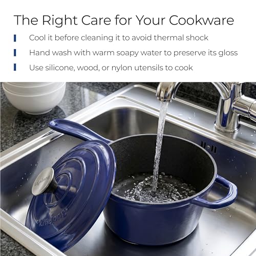 Image of Lifelong Enamel Cast Iron Saucepan with Lid (1.9L, 20cm) | Oven, Gas & Induction Compatible | Slow Cooking, Even Heat Distribution, Non-Toxic, Durable, Naturally Nonstick, No Stains or Scratch (Blue)