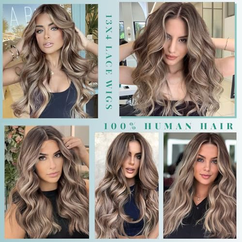 Image of Munx Upgrade-Ash Blonde Wigs with Brown Highlights Ombre Colored 13x6 Lace Front Wig with Pre Plucked Hairline Full Ends 180% Density Deep Part Glueless Wigs 30 Inch for Women, Can be Restyled