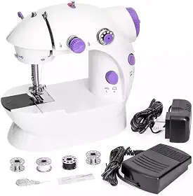 Mini Máquina de Costura portátil Elétrica Luz LED – Compacta e Ideal para Iniciantes e Reparos de Roupas - Costura - 2 Velocidades com Pedal, Fonte e Manual doméstica bivolt 110V/220V – Linha Premium