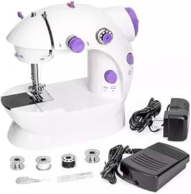 Mini Máquina de Costura portátil Elétrica Luz LED – Compacta e Ideal para Iniciantes e Reparos de Roupas - Costura - 2 Velocidades com Pedal, Fonte e Manual doméstica bivolt 110V/220V – Linha Premium