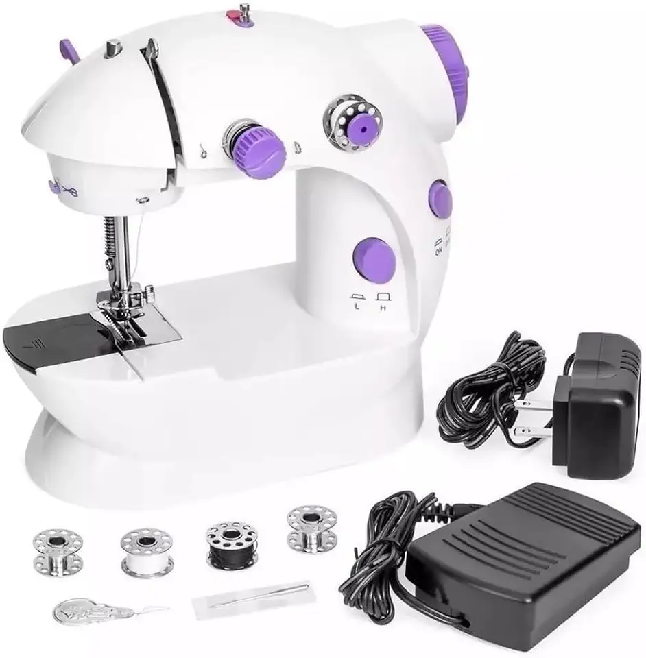 Mini Máquina de Costura portátil Elétrica Luz LED – Compacta e Ideal para Iniciantes e Reparos de Roupas - Costura - 2 Velocidades com Pedal, Fonte e Manual doméstica bivolt 110V/220V – Linha Premium
