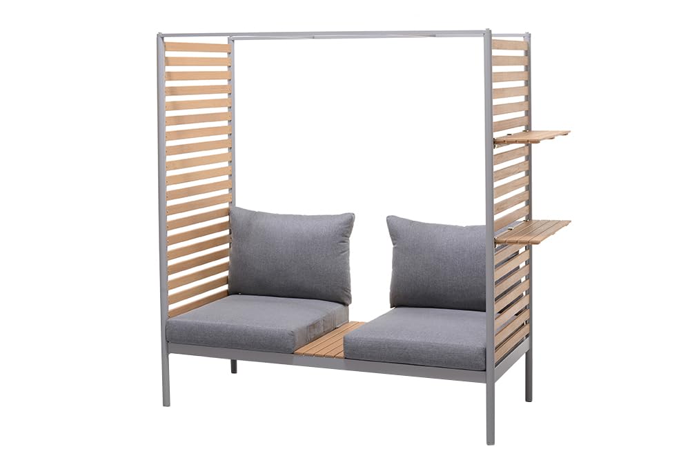 Riess Ambiente Outdoor Balkonlounge 2-Sitzer COCOONING anthrazit Aluminium Holz mit Hocker wetterfest