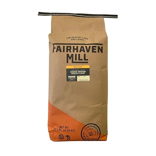 Fairhaven Mill Harina de pan integral 100% orgánica, 25 libras, harina de trigo molido grueso con alto contenido de proteínas, contiene gluten, 2501S