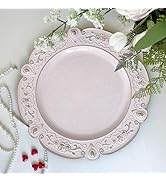 Fbewom 13" Light Pink Charger Plates Set of 6 Floral Embossed Pink Chargers for Dinner Plates, Ro...