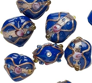 10 Cobalt Blue Wedding Cake Lampwork Glass 16-18mm Puffy Heart Beads *