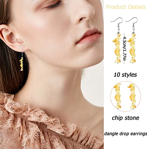 SAMOCO 10 Pairs Natural Stone Beaded Dangle Earrings for Women Colorful Crystal Drop Hook Earrings Chakra Gemstone Chip Earrings Set Meditation Yoga Jewelry3