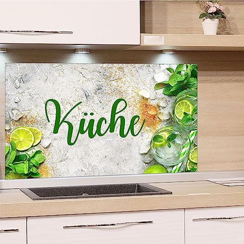 GRAZDesign Spritzschutz Küchenrückwand Glas Küche für Herd & Küchenspüle, Grau mit Grün - Glasplatte für Rückwand Küchenwand Wandschutz 60x40cm