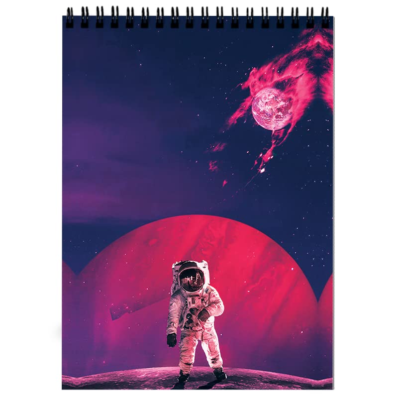 120 GSM Sketching Drawing Doodle Art Work Wiro Bound A4 Sketch Book,160 Pages Watercolour Notebook Diary - Spaceman Pink n Blue Enviro - DASM United