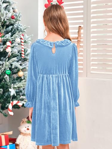 Meikulo Girls Long Sleeve Velvet Dress Kids Ruffle Crewneck A-Line Dresses 5-14 Years4