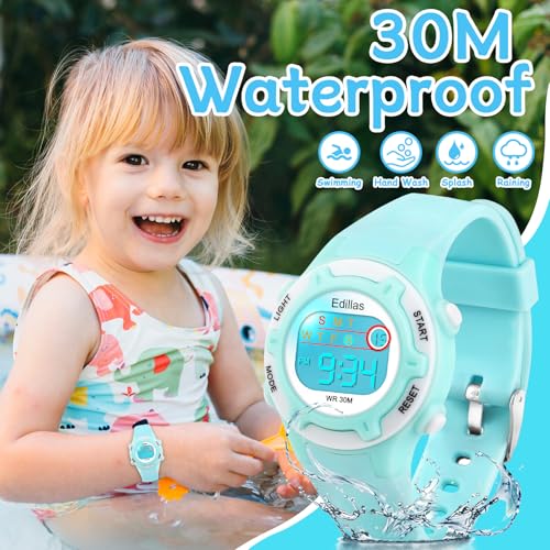 edillas kids watches digital girls boys7 colors light wrist watch for child waterproof sport outdoor multifunctional watches with stopwatchalarm for ages 4-15