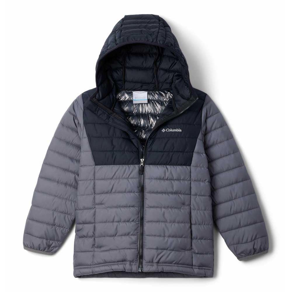 Columbia Youth Boys Powder Lite 2 Hooded Jacket, Hooded Puffer Jacket, City Grey/Black, Medium