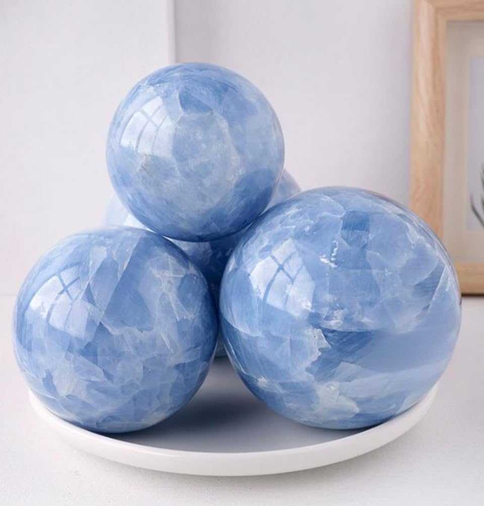 Blue Quartz Magic Sphere Celestite Crystal Ball Feng Shui Home Decor Divination Ornament Rare Crystal Ball for Decoration,8~9cm