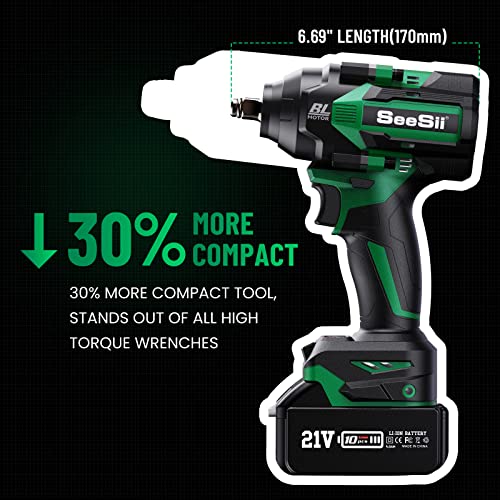 Seesii 1000Nm(738Ft-Lbs) High Torque Cordless Impact Wrench, 1/2 Brushless Battery Impact Gun W/ 4.0Ah Battery,Fast Charger, 5Pcs Sockets & Storage Tool Box, Electric Impact Wrench For Car Truck,Wh750 #TOP1
