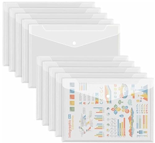 MIVIDE 40pcs Pochette Transparente A5, 24x17cm Pochette Plastique Transparente, Porte de Documents avec Bouton Pression pour Dossier, Bureau, École, Travail Cover