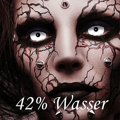 KingofHalloween.de Weiße farbige Kontaktlinsen Sclera White Zombie 1 Paar Zombie Vampir Cosplay Fastnacht Verkleidung Karneval Schminke Halloween Make up ohne Sehstärke