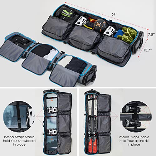 Image of XCMAN Roller Snowboard Bag Adjustable Length 63-75In Padded Bag for Air Travel Snowboard Boots