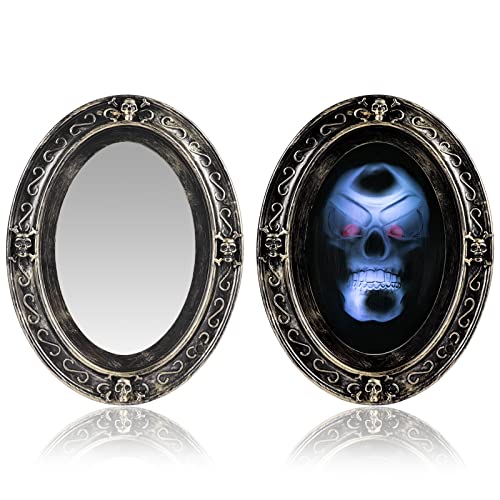 COEKI Espejo de Halloween, espejo hablante en negro y dorado, ovalado de Halloween con imagen espeluznante, espejo de Halloween para fiesta de casa fantasma, decoración de Halloween Cover