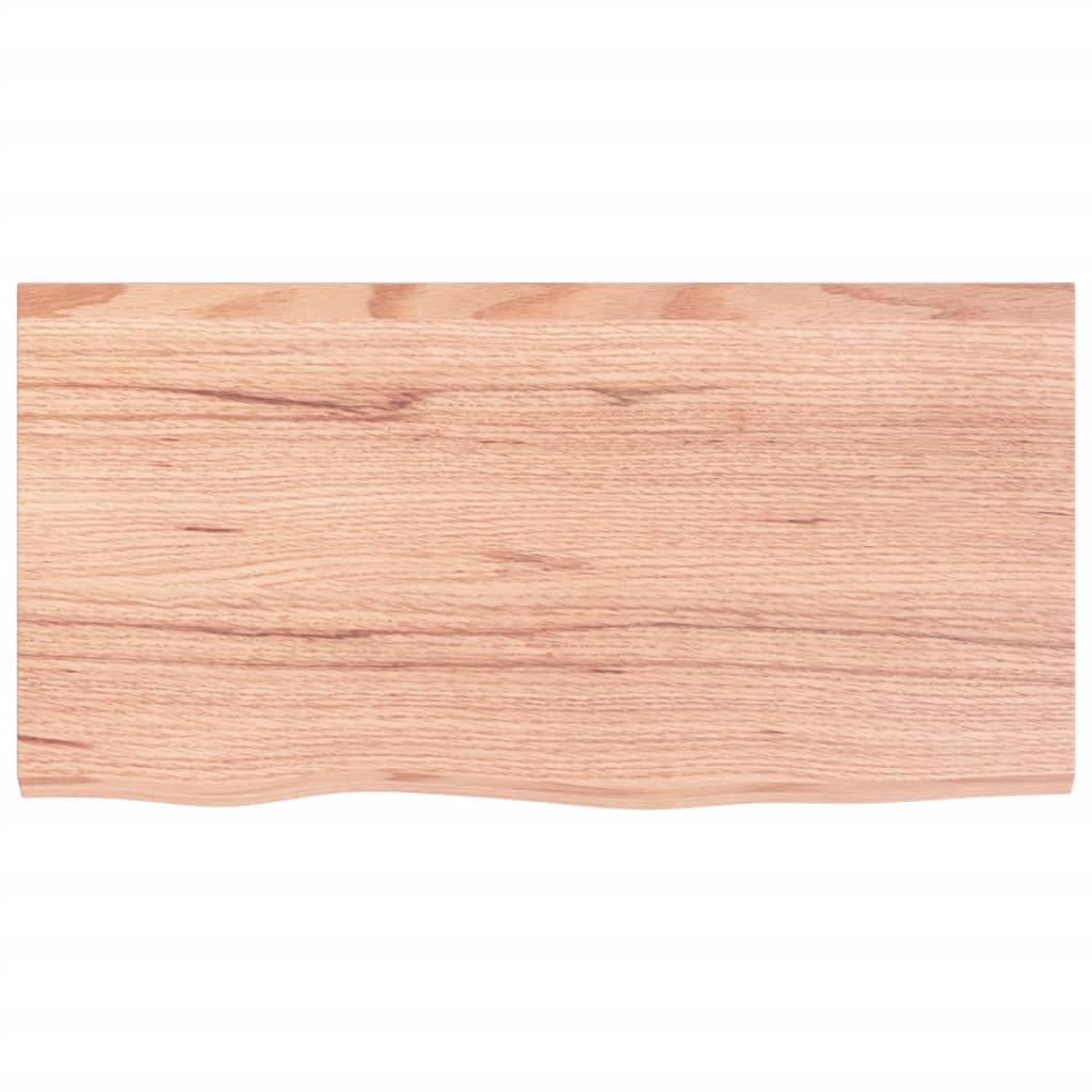 Piano lavabo marrone chiaro in legno di rovere massiccio, 80 x 40 x (2-4) cm, con bordo naturale, laccato, versatile come piano di lavoro, piano da tavolo, ripiano per ufficio, cucina
