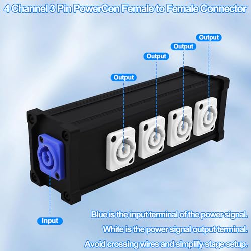 Adaptador PowerCon 1 Entrada a 4 Salidas 3 Pines Hembra miniatura 5