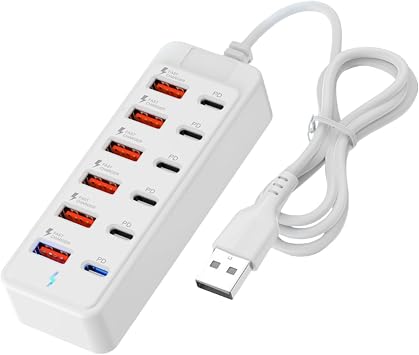 USB Hub | 12 in 1 Multi-Port Adapter - Data Port USB Charging Station - for Laptop, Smartphone, Computer, Tablet, Home, Office, Study Room, Library, Airport, Hotel, Classroom, Studio