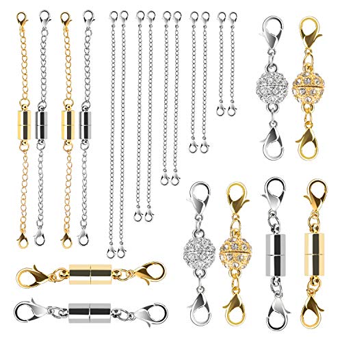 Preisvergleich Produktbild TechKen Magnetische Schmuck-Verschlüsse für Halskette, Armband, Edelstahl, Gold, Sterling-Silber, Strasssteine, Karabinerverschlüsse, Verlängerungs-Set