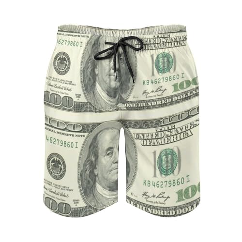 $100 Bill U.S. Dollar Men's Swim Trunks Soft Beach Shorts Summer Bathing Suit Swimwear with Pockets4