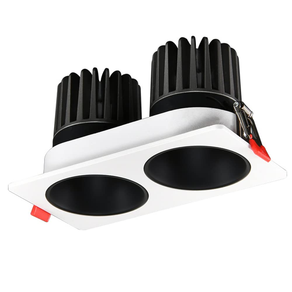 Aioneer Led Recessed Downlight White Double Head Downlight 7W/12W Daylight Retrofit Downlight Adjustable Angle 30° Anti-Glare Spotlights 3000K/4000K/6000K Selectable7w-6000K