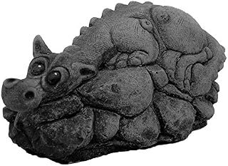 Small Baby Dragon on a Rock. Stone concrete Garden Ornament Hand Mixed, Cast, Coloured and Finished by Bekki Garvin. 14 x 7 x 7 cms, 0.59 kilos.