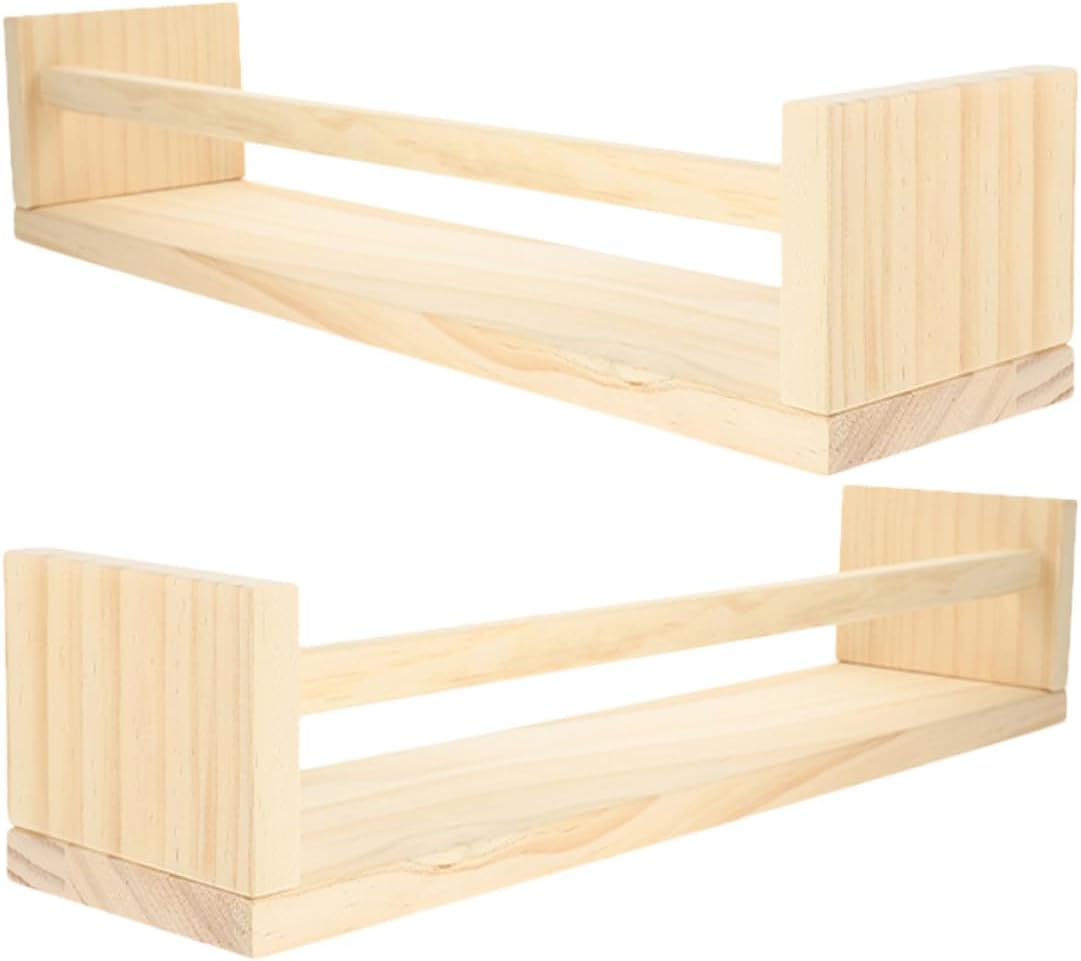 NUOBESTY 2-pcs Floating Wall Shelf Rack, Solid Wood Nordic Style Storage Holder, Wall Mounted Home Shelf for Bathroom, Bedroom, Kitchen Décor and Office Organization