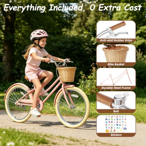 Image of Glaf 12 14 16 18 20 24 Inch Girls Bike for 2-15 Years Old Kids Bike Bicycle | with Training Wheels, Toddler Bike,Girls Cruiser Bicycle, with Adjustable Seat and Handlebar