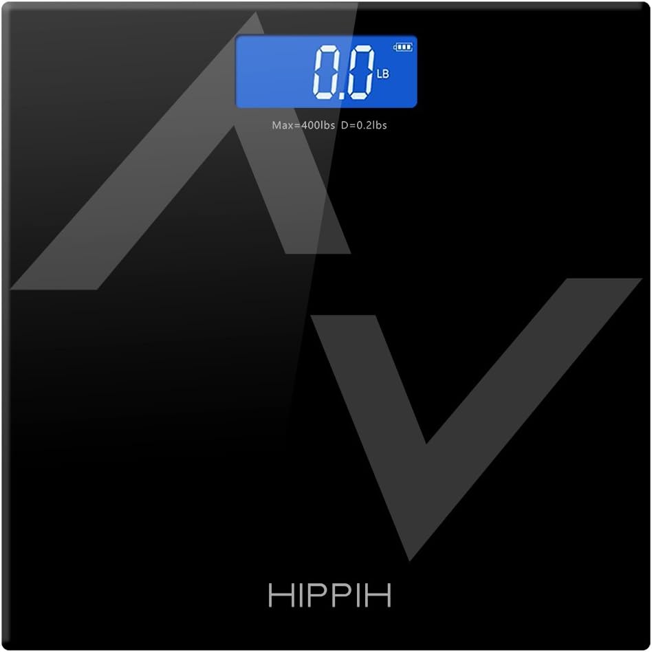 Hippih Digital Body Weight Bathroom Scale with Step-On Technology 400 Pounds, Tempered Glass, Digital Weight Scale Backlit LCD Display HP-D015