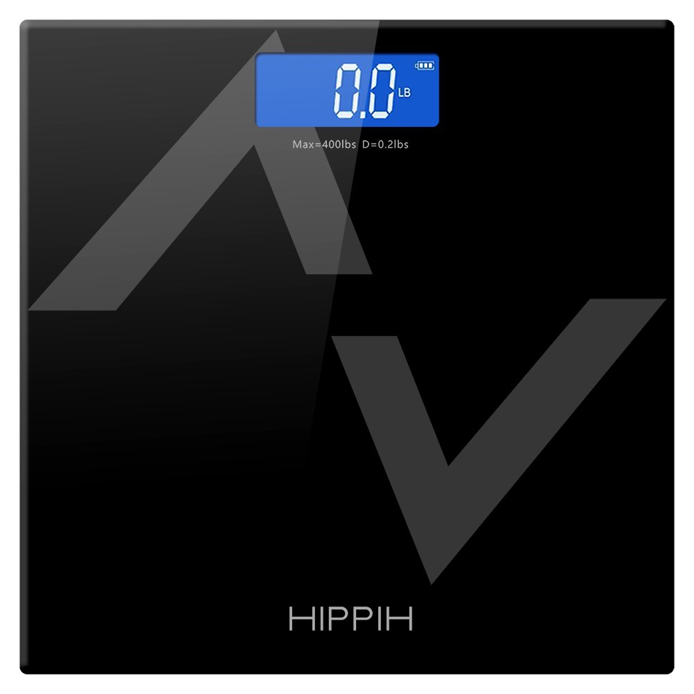 Hippih Digital Body Weight Bathroom Scale with Step-On Technology 400 Pounds, Tempered Glass, Digital Weight Scale Backlit LCD Display HP-D015