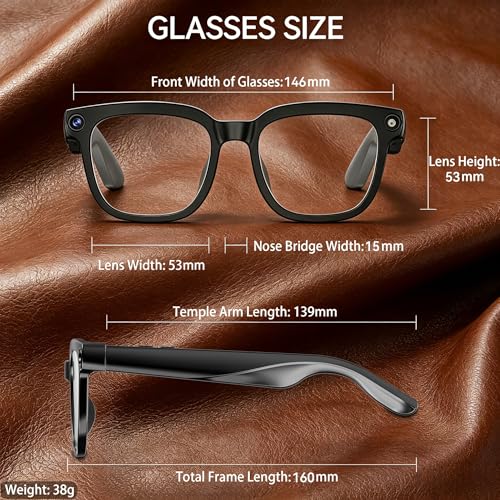 warchody AI Smart Glasses with Camera, 8 MP Camera Glasses, AI Glasses with Voice Assistant, Ear Opening Audio, Real-Time Translation, Sunglasses for Recording Life and Work Videos (Photochromic)