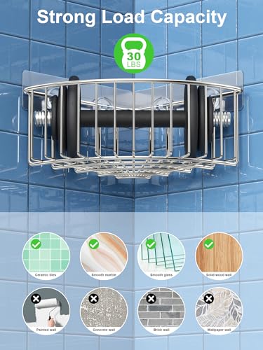 Image of SMARTAKE 2-Pack Corner Shower Caddy Deep Basket Design, SUS304 Stainless Steel, Wall Mounted Bathroom Shelf with Adhesive, Storage Organizer for Toilet, Dorm and Kitchen (Silver)