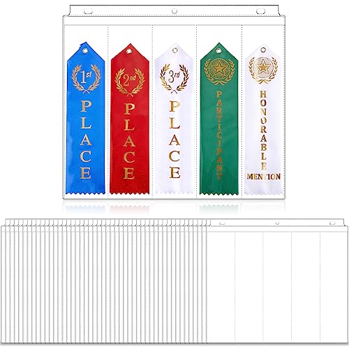 Award Ribbon Organizer Swim Ribbon Holder Ribbon Display Swimming Gymnastics Case Clear Pages Sheets Ribbon Organizer for 3 Ring Binder Storage (100 Pieces)